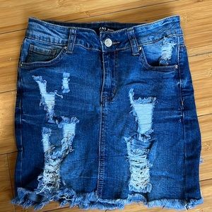 Distressed wax jean skirt